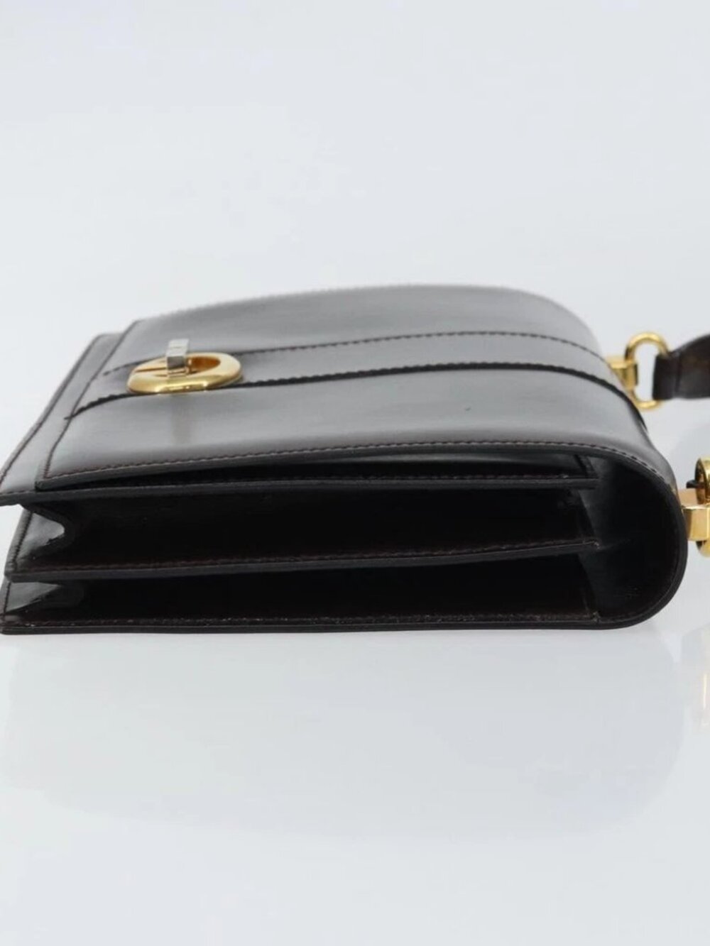 GUCCI Shoulder Bag Leather Dark Brown Gold Auth - Picture 4 of 16
